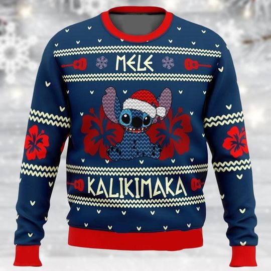 Discover Stitch Ugly Christmas Sweater, Disney Women's Holiday Sweater, Mele Kalikimaka Vintage Xmas Sweater