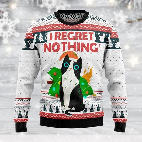 Discover Cat Christmas Sweater, Mischievous Cat Sweater, Fun Holiday Cat Sweater, I Regret Nothing Sweater