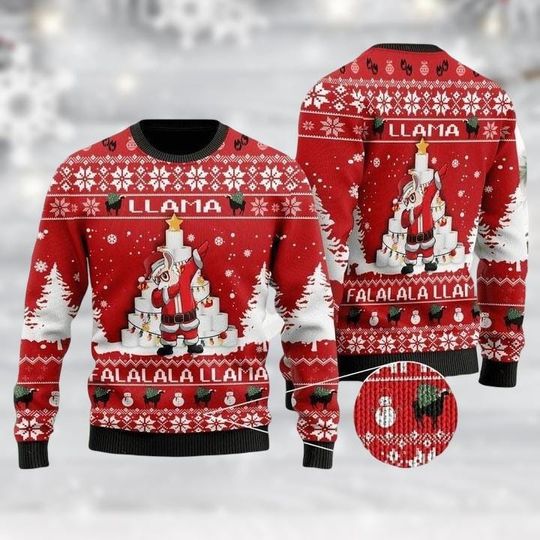Llama Ugly Christmas Sweater, Holiday Llama Sweater, Festive Xmas Llama Sweatshirt
