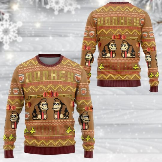 Donkey Kong Ugly Christmas Sweater, Retro Gaming Nintendo Sweater for Men