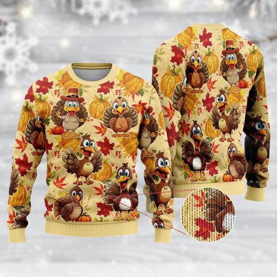 Thanksgiving Turkey Ugly Christmas Sweater, Fall Holiday Sweater, Thanksgiving Gift