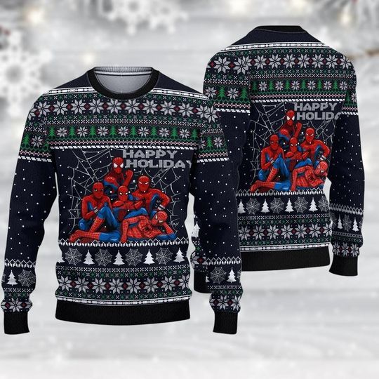 Spiderman Ugly Christmas Sweater, Men’s Marvel Holiday Sweater