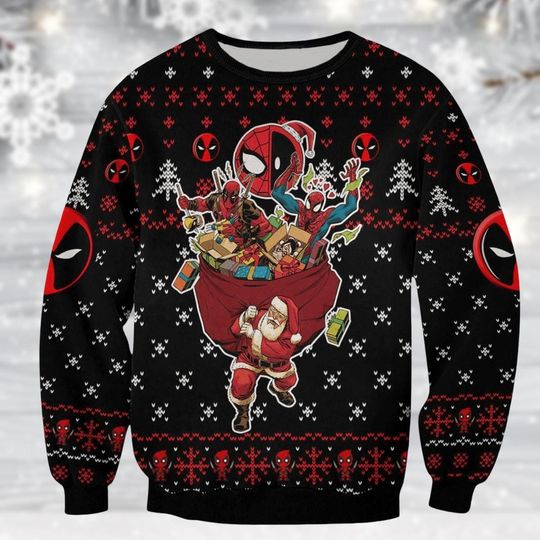 Discover Spider and Deadpool Christmas Sweater, Superhero Holiday Sweatshirt for Men