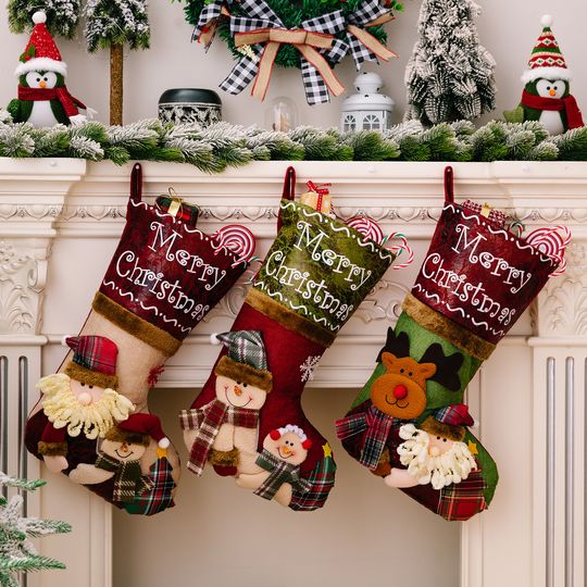 Large Christmas Stocking Cartoon Santa Claus Snowman Christmas Socks New Year Candy Gift Bags Christmas Tree Pendant