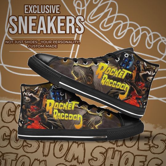 Discover Rocket Raccoon High Top Shoes Custom Canvas Sneakers Unisex for Kids or Adults