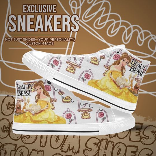 Discover Beauty and The Beast High Top Shoes Custom Canvas Sneakers Unisex for Kids or Adults