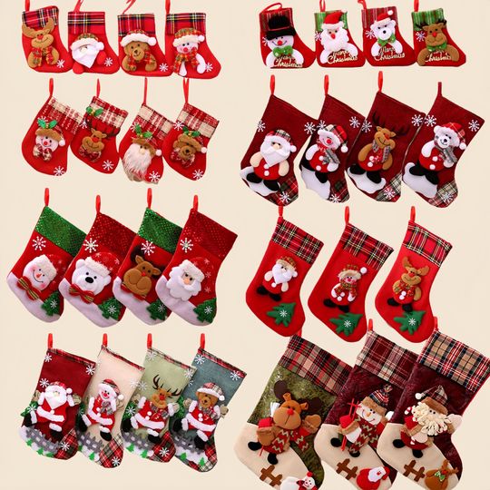 Christmas Stockings Santa Snowman Hanging Xmas Tree Socks Ornaments Christmas Decor for Home New Year Navidad Candy Gift Bags