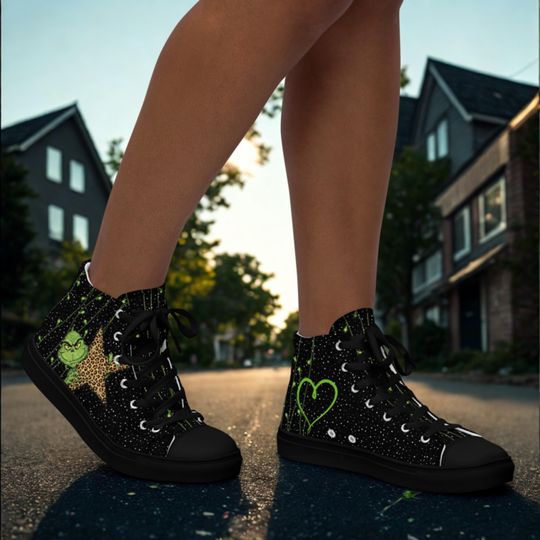 Discover The funny character, Leopard Print Christmas shoes, Womens high top canvas shoes