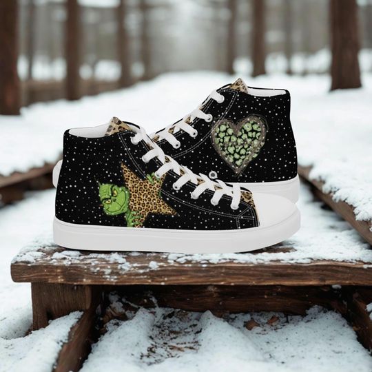 Discover The funny character, Leopard Print, Christmas Womens high top canvas shoes