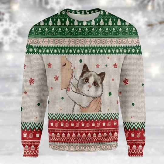 Discover Cute Cat Christmas Sweater, Ugly Holiday Sweater for Women and Men