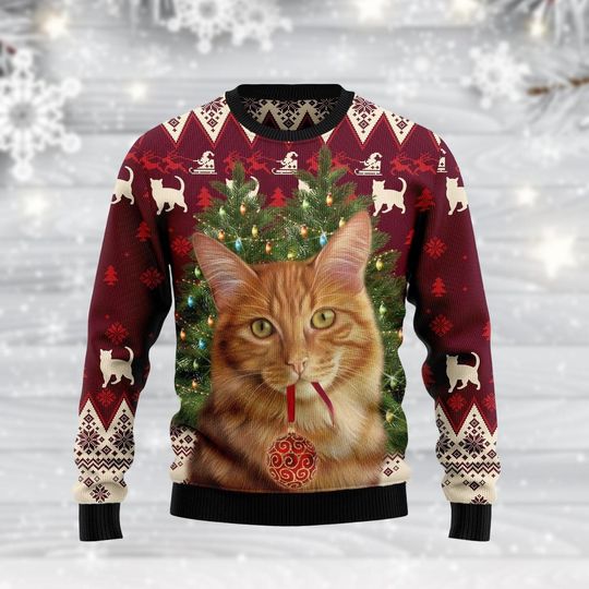 Discover Cat Christmas Sweater, Kitten Sweater, Festive Ugly Sweater for Women, Holiday Cat Sweater