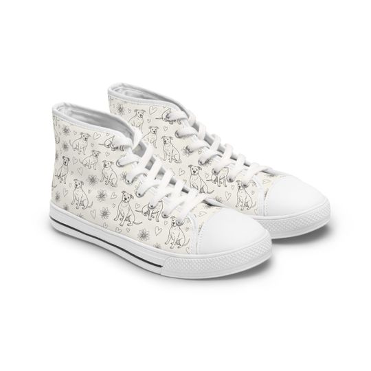 Discover Pitbull Floral High Tops, Women's Sneakers, Cream Colored Shoes, Dog Lover Gift, Cute Pet Pattern Sneaks