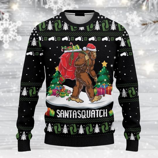 Discover Santasquatch Ugly Christmas Sweater, Bigfoot Holiday Sweater