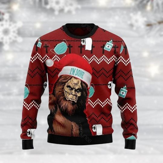 Discover Bigfoot Ugly Christmas Sweater, Sasquatch Holiday 3D Sweater for Men and Women