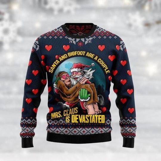 Discover Santa and Bigfoot Ugly Christmas Sweater, Holiday Novelty Sweatshirt, Xmas Themed Fashion