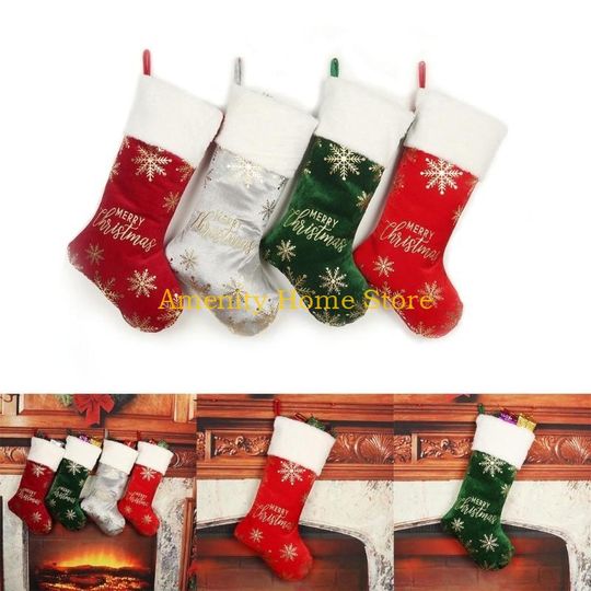 Discover F26C Christmas Sock Hanging Decorations Wool Socks Candy Bag Decorative Gift Bag