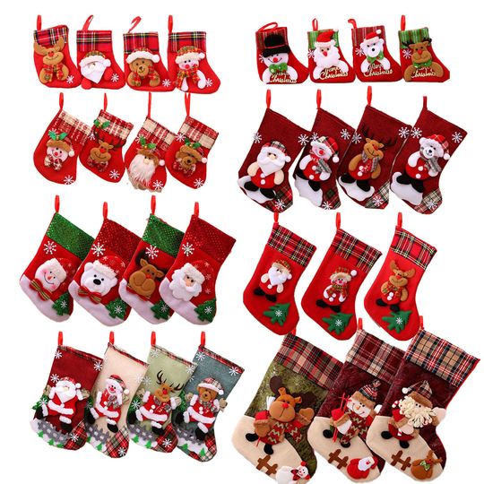 4pcs Christmas Stockings Socks Christmas Candy Gift Bag Christmas Tree Ornaments Christmas Decorations Santa Claus Snowman