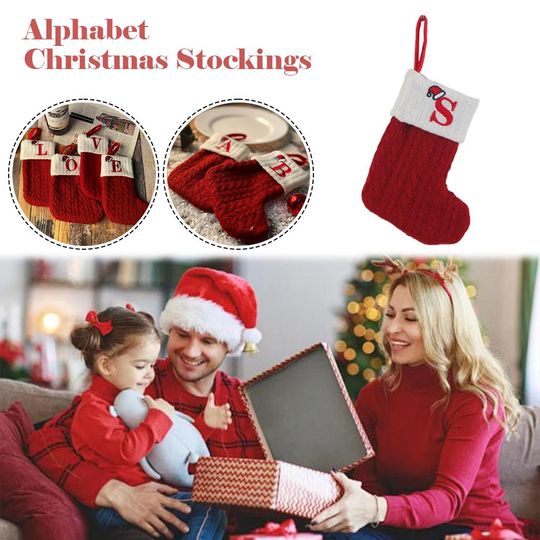 Discover 2025 Christmas Wool Knitted Sock Decoration Cute Letter Stocking Creative Tree Pendant Home Ornament Xmas Gift Home Decoration