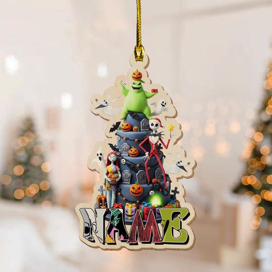 Personalized Nightmare Before Christmas Ornament, Jack Skellington Sally Zero Decor
