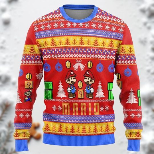 Discover Super Mario Ugly Christmas Sweater, Vintage Nintendo Holiday Sweater for Men