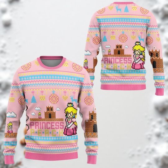 Princess Peach 3D Ugly Christmas Sweater, Women's Nintendo Gamer Holiday Sweater