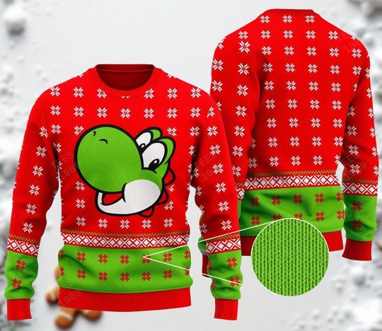 Yoshi Christmas Ugly Sweater, Mario Video Game Holiday Sweater for Men