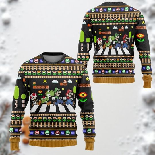 Discover Super Mario Ugly Christmas Sweater, Nintendo Holiday Gamer Sweater for Men