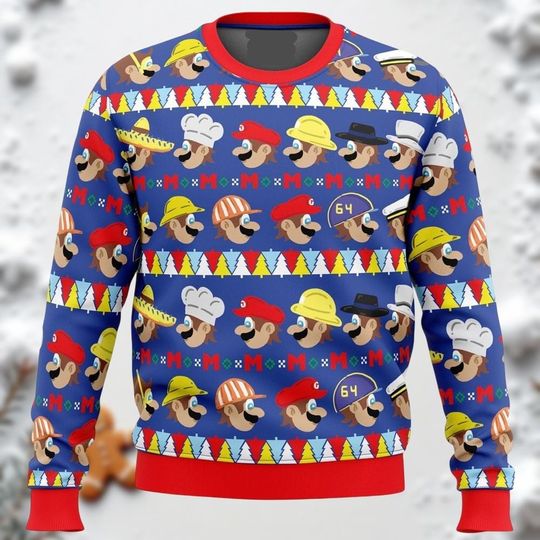 Mario Ugly Christmas Sweater, Super Mario Nintendo Holiday Sweater for Men