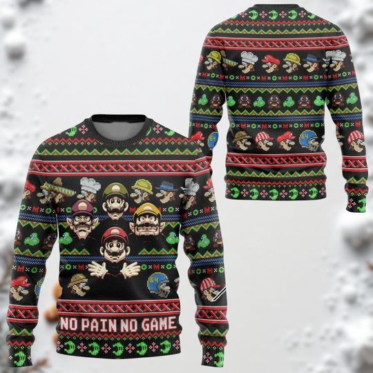 Mario Bros Ugly Christmas Sweater, Luigi Sweater, Nintendo Holiday Sweater for Men