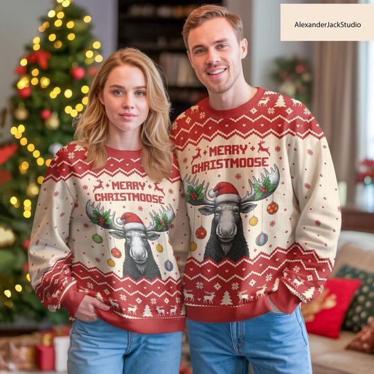 Discover Moose Christmas Ugly Sweater Men Women Holiday Gift