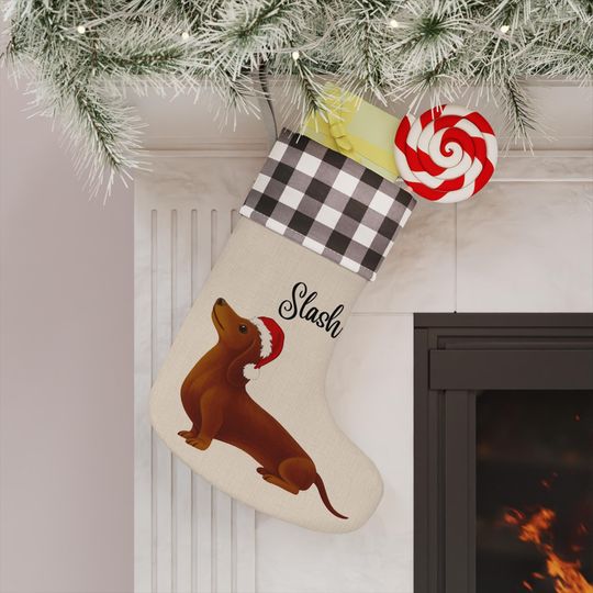 Discover Dachshund Christmas Stocking, Personalized Dachshund Stocking, Buffalo Plaid Christmas Stocking, Dachshund Stocking, Christmas Dachshund