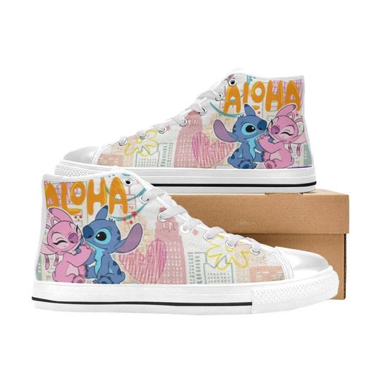 Discover Stitch and Angel High Top Shoes Custom Canvas Sneakers Unisex for Kids or Adults