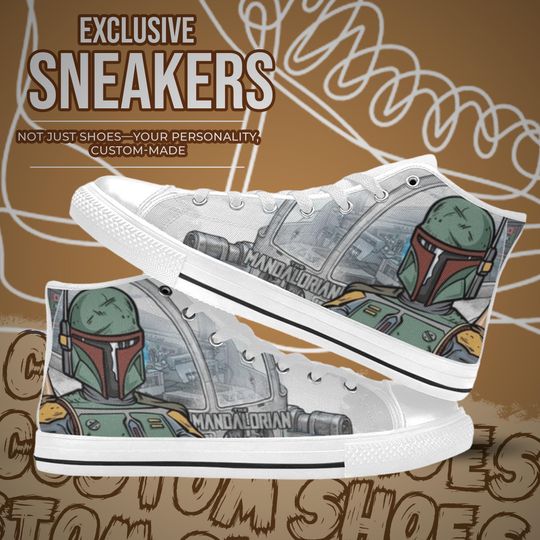 Discover The Mandalorian  High Top Shoes Custom Canvas Sneakers for Kids or Adults