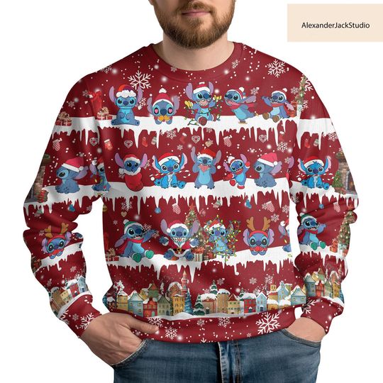 Discover Disney Ugly Christmas Sweater Stitch Cartoon Sweater Christmas Gift For Men Women Unisex Xmas Holiday Gift Apparel