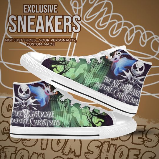 Discover The Nightmare Before Christmas High Top Shoes Custom Canvas Sneakers Unisex for Kids or Adults