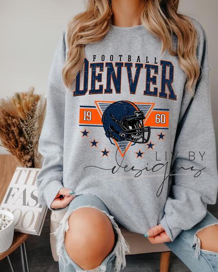 Discover Denver Football Crewneck Sweatshirt | Gildan Unisex Retro Football Sweater | Vintage Helmet Graphic Sweatshirt