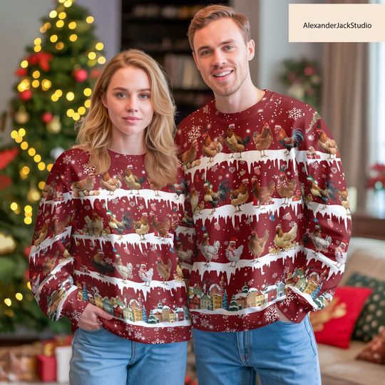 Discover Chicken Ugly Christmas Sweater, Hen Rooster Sweater, Funny Xmas Holiday Gift For Men Women, Farmhouse Christmas Gift