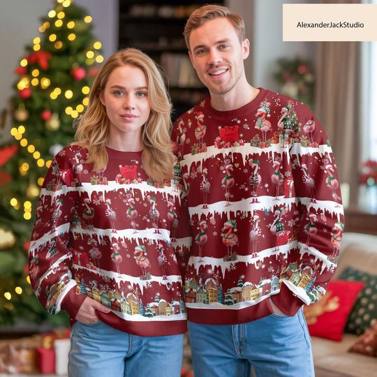 Discover Flamingo Ugly Christmas Sweater, Festive Flamingo Sweater, Holiday Christmas Gift For Men Women, Xmas Flamingo Gift