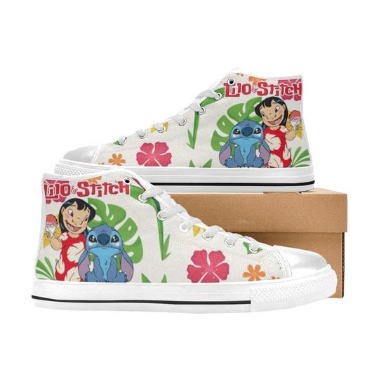 Discover Lilo & Stitch High Top Shoes Custom Canvas Sneakers Unisex for Kids or Adults