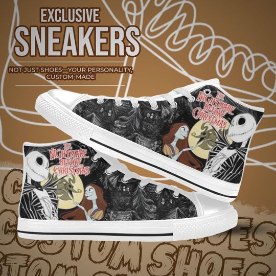 Discover The Nightmare Before Christmas High Top Shoes Custom Canvas Sneakers for Kids or Adults