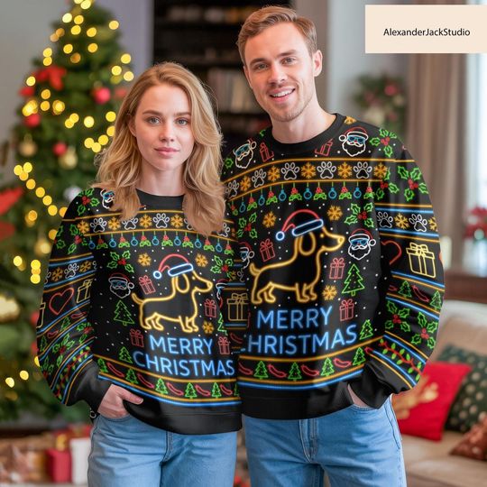 Discover Dachshund Ugly Christmas Sweater, Funny Dog Santa Sweater, Pet Lover Christmas Gift For Men Women, Holiday Xmas Gift