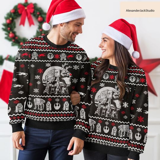 Discover Star Wars Ugly Christmas Sweater, AT-AT Reindeer Sweater, Nerdy Xmas Gift For Men Women, Holiday Geek Christmas Gift