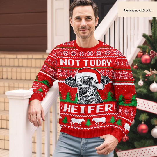 Cow Ugly Christmas Sweater, Not Today Heifer Farm Animal Holiday, Sweatshirt for Men Women