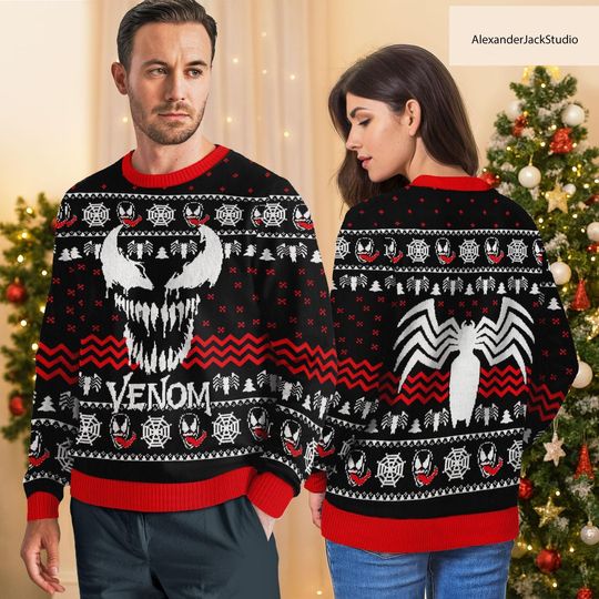 Marvel Venom Ugly Christmas Sweater, Holiday Holiday Xmas Gift for Men Women