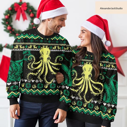 Discover Octopus Ugly Christmas Sweater, Kraken Sweater, Nautical Christmas Gift For Men Women, Ocean Holiday Gift