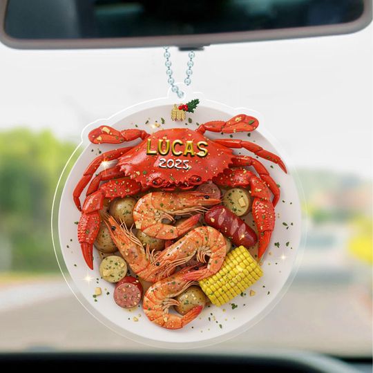 Discover Seafood Boil Ornament, Foodie Gift for White Elephant or Secret Santa, Fisherman Aesthetic, Crab Shrimp Lobster Lover, Bayou Ornament NGXR30