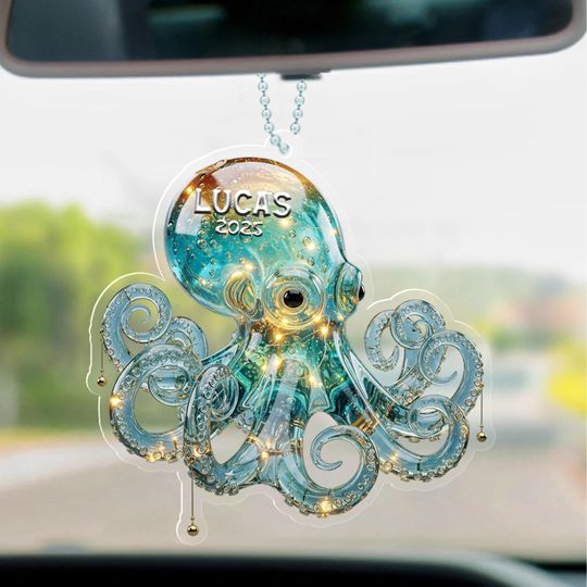 Ocean Octopus Ornament, 2D Flat Acrylic Sea Creature Decor, Beach Coastal Christmas Tree