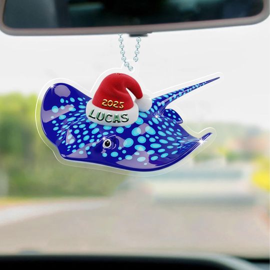 Stingray Ornament 2D Flat, Personalized Ocean Animal Gift, Custom Name Sea Life Christmas Decor