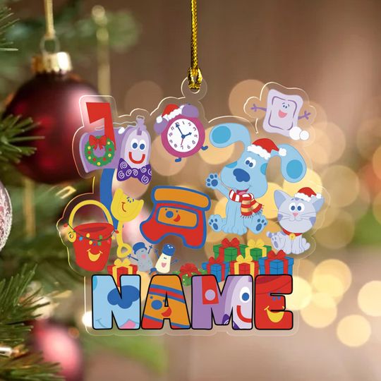 Discover Custom Name Blue Clue Movie Acrylic Ornament, Blue Clue Birthday Ornament