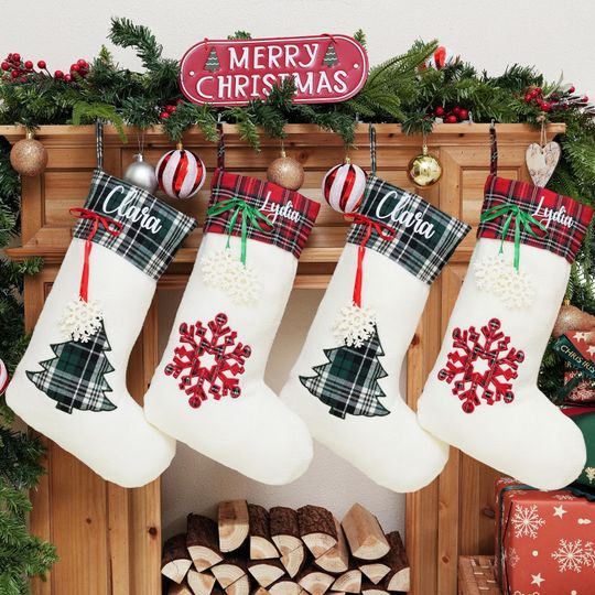 Discover Custom Plaid Christmas Stocking with Personalized Name  Heat Transfer Printed Holiday Fireplace Decor Gift for Family and Friends